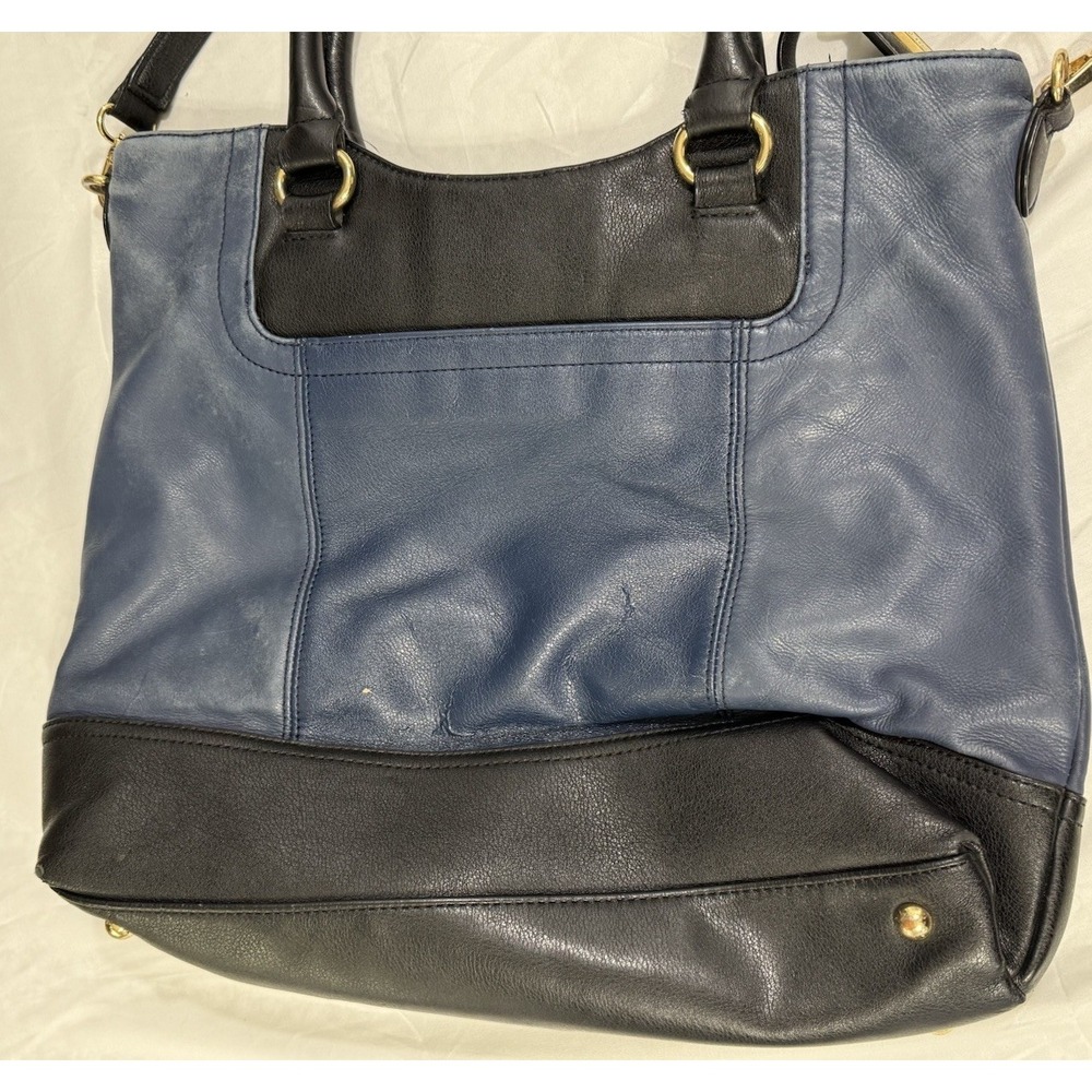 Tignanello Leather Purse Handbag Over Shoulder Navy‎ Blue and Black Gold Accents - Picture 3 of 16